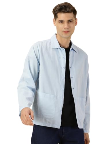 Thomas Scott Oversized Linen Double Pocket Solid Shirts For Mens Blue