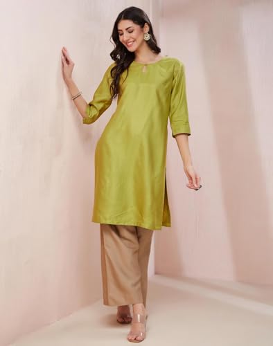 Fabindia WomenS Viscose Silk Embroidered Regular Kurta (1037236Green_Green