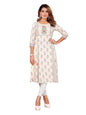 rangita Off White Rayon Flared Embellished Calf Length Kurti | Kurta for Women