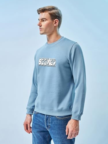 Bewakoof Official Harry Potter Merchandise Mens Graphic Printed Regular Fit Full Sleeve Round Neck Fleece Sweatshirt_629670_Blu