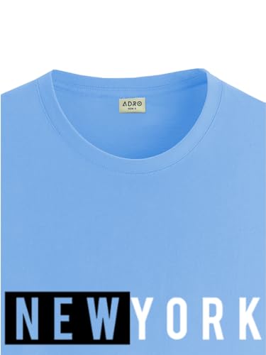 ADRO Men's Solid Regular Fit T-Shirt (RN24-NKY-SK_Sky Blue