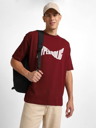 Nobero MenS Solid Oversized Fit T-Shirt (1M-Twrt-C0721_Wine Red