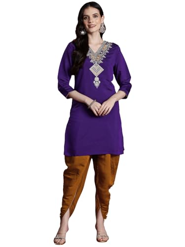 Womanista WomenS Silk Blend Solid Straight Set (Co-Ords_9133_Purple