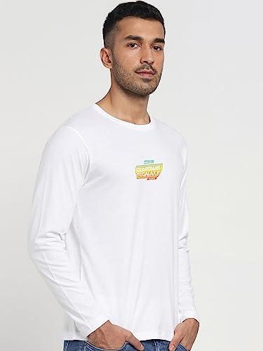Bewakoof X Official Marvel Merchandise Mens Galaxy Ship Graphic Printed Cotton Jersey T-Shirt - Regular Fit, Round Neck, Full S