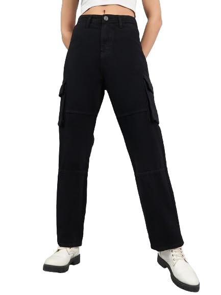 Style Quotient Women Black Relaxed Fit High Rise Cargos
