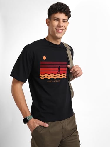 Nobero MenS Solid Oversized Fit T-Shirt (1M-Twrt-C1092_Black