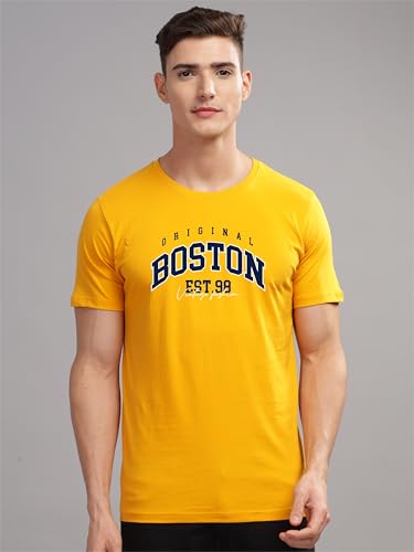 ADRO Mens Printed T Shirt - Premium Cotton Graphic Printed Tshirt - Mustard T-Shirt - RN24-BOST-MU