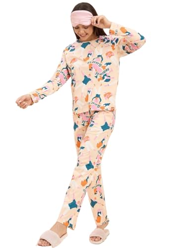 Sweet Dreams Women Printed Pyjama Set Peach