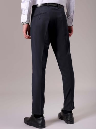The Indian Garage Co Men Slim Fit Self Design Mid-Rise Stretchable Formal Trousers Dark Navy