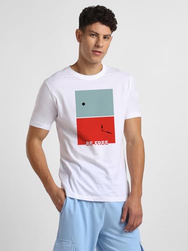 Nobero MenS Graphic Regular Fit T-Shirt (1M-Twts-C0700_White/Black