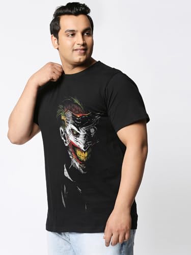Bewakoof Official DC Merchandise Mens Graphic Print Oversized Fit Half Sleeve Round Neck Cotton Plus Size T-Shirt_585851_Black_
