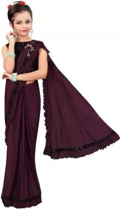 Elliti Girl'S Knit Laycra Saree (K_S_Wine_8-9(L)