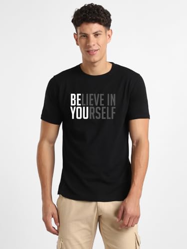 Nobero MenS Regular Fit T-Shirt (1M-Twts-C0784-171X_White/Marine/Black