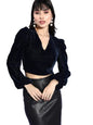 Style Quotient Women Navy Solid Velvet Smart Casual Crop Top