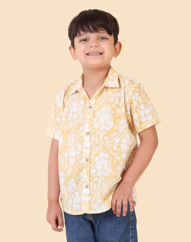 Fabindia BoyS Printed Regular Fit Shirt (1036738Yellow_Yellow