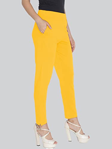 Lyra Cotton Strech Pencil Pant For Women | Mid-Waist | Fashionwear Mustard
