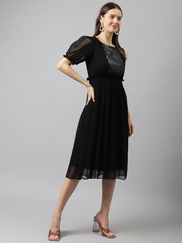 Toochki Kurti for Women| Women Kurti | One Piece Kurti for Women Long | Flared Sequince Work Kurti | Black Fit and Flared Kurti | Midi Length Kurti | Western Kurti (TKCBL-GE-136-BK-KR $Parents)