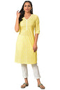 Aurelia Womens Cotton Regular Yellow Floral Printed V-Neck Kurta (23FEA13899-506697
