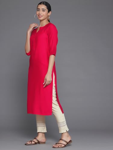 Libas WomenS Silk Woven Design Straight Kurta (26882_Red