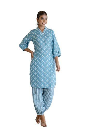 Lookmark WomenS Latest Printed Cotton Blend Straight Kurta And Afghani Pant Set Perfect For Casual And Office Wear (Az-Lm-P5-Ks