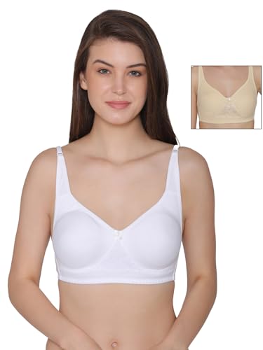 Clovia Womens Cotton Pack of 2 Non-Padded Non-Wired Full Coverage T-Shirt Bra (COMBOBR81_Multicolor_38D)