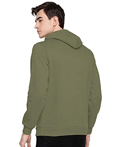 ADRO Men's Cotton Neck Hooded Sweatshirt (H-M-AME-OL_Olive)