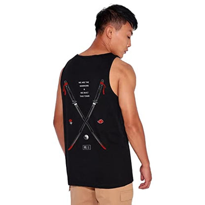 Bewakoof Mens Warriors Graphic Print 100% Cotton Vest- Regular Fit, Round Neck, Sleeveless Black