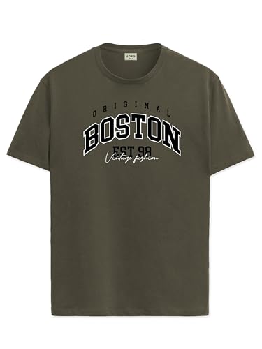 ADRO Mens Printed T Shirt - Premium Cotton Graphic Printed Tshirt - Olive T-Shirt - RN24-BOST-OL-XL