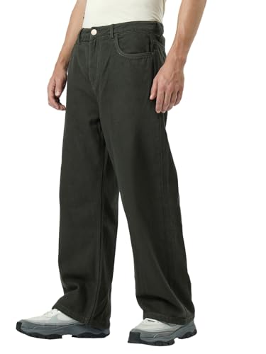 Bewakoof Mens Baggy Straight Fit Jeans_624254_Green_34