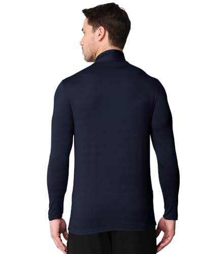 EYEBOGLER Men High Neck Solid Full Sleeve Regular Fit T-Shirt Navy Blue