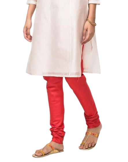 Fabindia Women's Red Viscose Silk Slim Fit Churidar