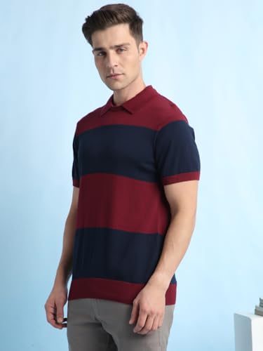 Dennis Lingo Men Regular Fit Polo Collar Cotton Half Sleeve T-Shirt Maroon