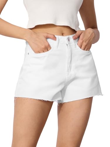 The Souled Store Denim Shorts: Moonlight Women and Girls Buttoned White Cotton Mini Above The Knee Denim Shorts