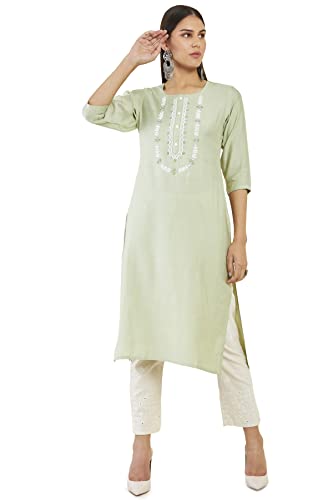Soch Women Green Viscose Embroidered Kurta