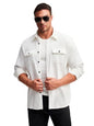 Shasmi MenS Stylish Ribbed Long Sleeve Button-Down Shirt, Breathable, Comfortable, And Versatile With Flap Pockets And Buttoned