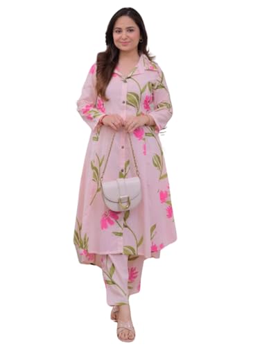 Leriya Fashion Womens Rayon Kurta Set (LF-W2092&TR1052_Pink_3XL)