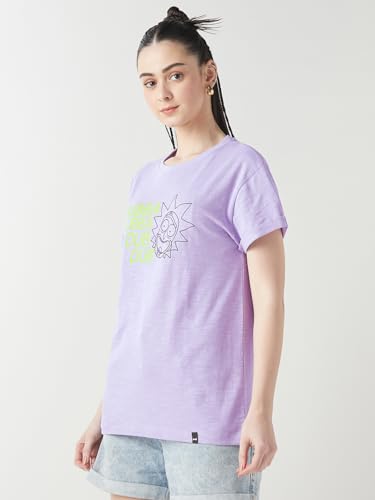 Bewakoof Air 1.0 Official Rick and Morty Merchandise Womens Graphic Printed Boyfriend Fit Half Sleeve Round Neck Cotton Slub T-