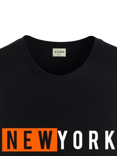ADRO Men's Solid Regular Fit T-Shirt (RN24-NKY-BL_Black