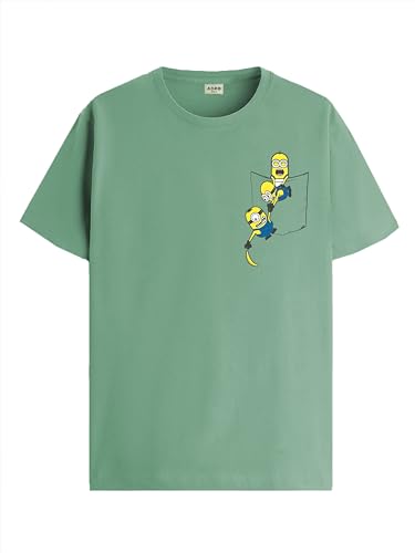 ADRO Men's Solid Regular Fit T-Shirt (RN24-STICK-MINI-PT_Pista
