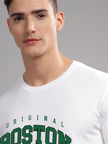 ADRO Mens Printed T Shirt - Premium Cotton Graphic Printed Tshirt - White T-Shirt - RN24-BOST-WH