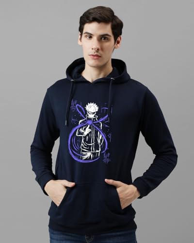 ADRO Men's Printed Hoodie - Cotton, Size 34, Navy Blue, Model H24-ANI-NB