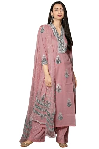 GoSriKi Womens Rayon Viscose Printed Straight Kurta with Pant & Dupatta (Belagavi Purple-GS_L_Purple_Large)