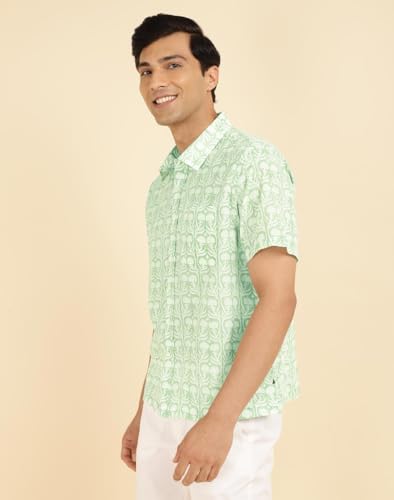 Fabindia MenS Printed Straight Fit Shirt (1036424White- White-Green