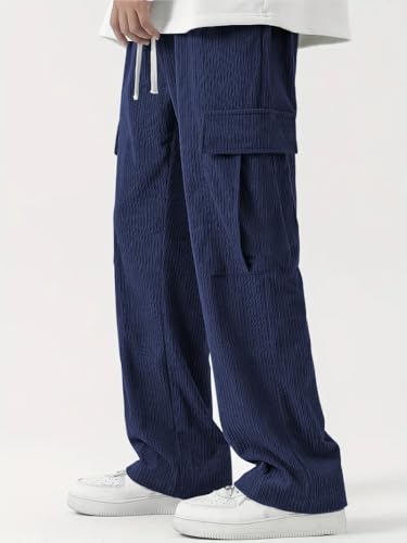 Greciilooks Cargo Joggers For Men  Cotton Loose Fit Utility Pants With 6 Pockets | Durable Outdoor & Hiking Trousers Blue