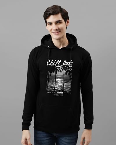 ADRO Men's Hoodie | Printed Cotton Hoodie | Size 30 | Black | Model H24-CHILL-BL