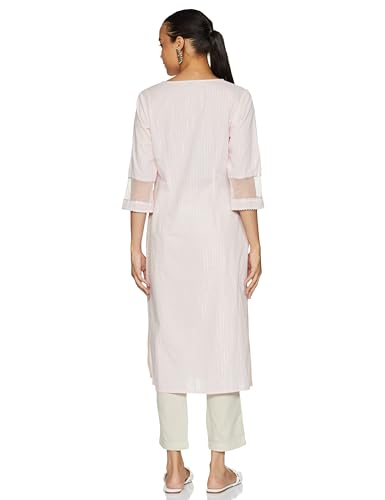 Aurelia WomenS Cotton Solid Regular Pink Sequined Lurex Striped Kurta (23Fea13940-704155