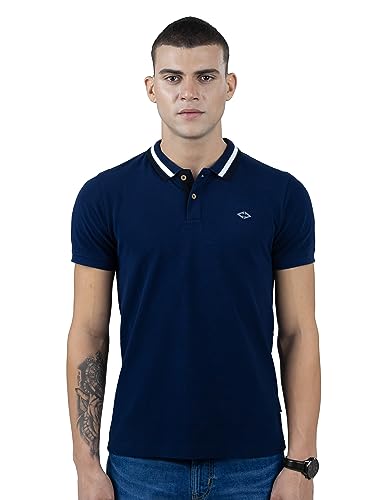 REVOLT Solid Slim Fit Men's 100% Cotton Polo T-Shirt-with Logo Branding (Mood Indigo, XL) (REVSS23-POL-002