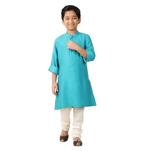 Fabindia Boy's Rayon Blend Self Design Regular Kurta