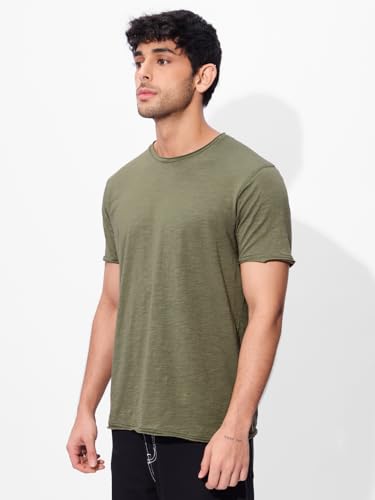 The Souled Store Rockstar Tee: Fern Green Men And Boys Short Sleeves Round Neck Regular Fit Cotton T-Shirts