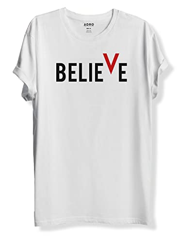 ADRO Men's Believe Design Printed T-Shirt (M, White)
